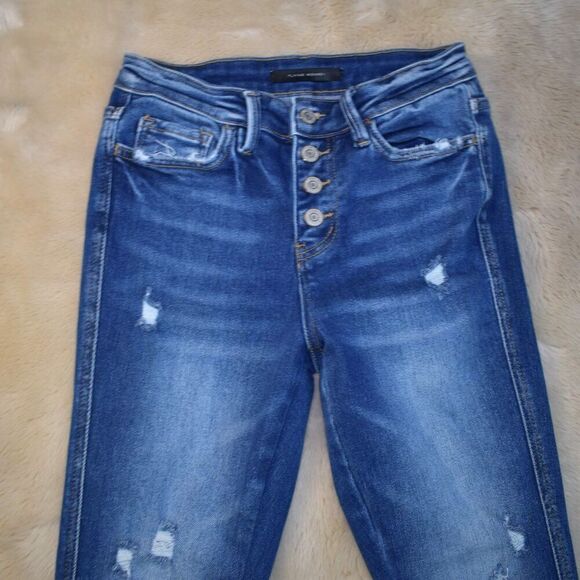Flying Monkey Bell Bottom Flare Jeans Sz 25 Blue Highrise Distressed Button Fly - Picture 8 of 8